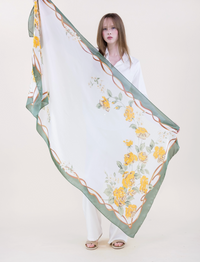 Rose Garden Branch Border Satin Long Scarf