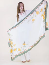 Rose Garden Branch Border Satin Long Scarf