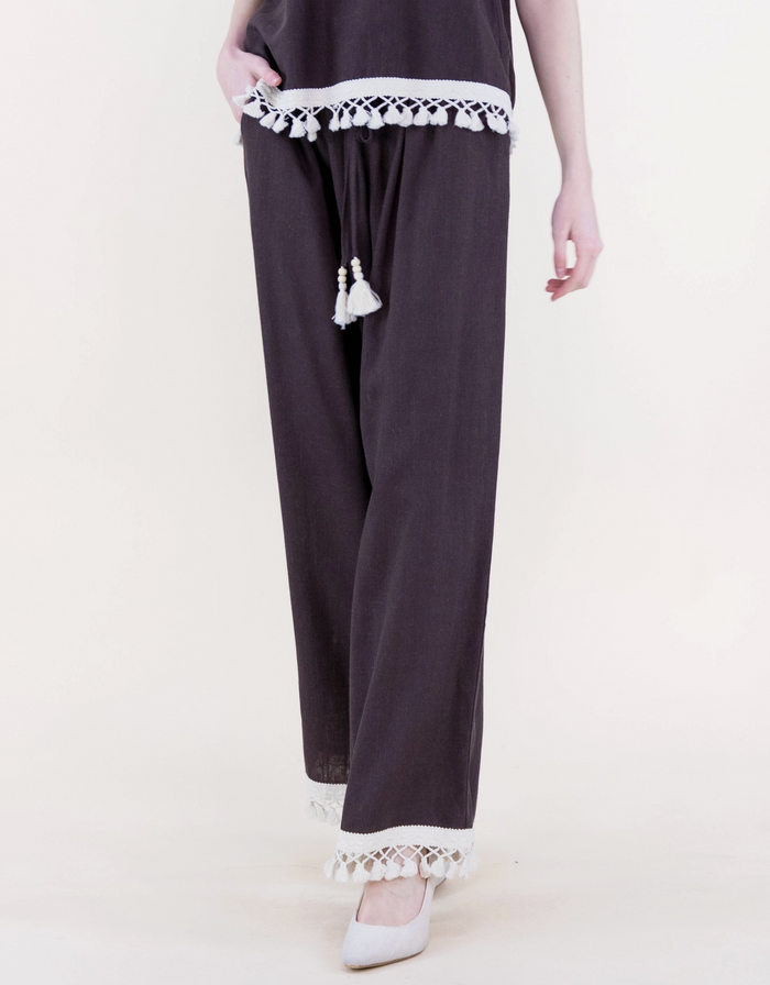 Isla Contrast Tassel Trim Wide Leg Trousers