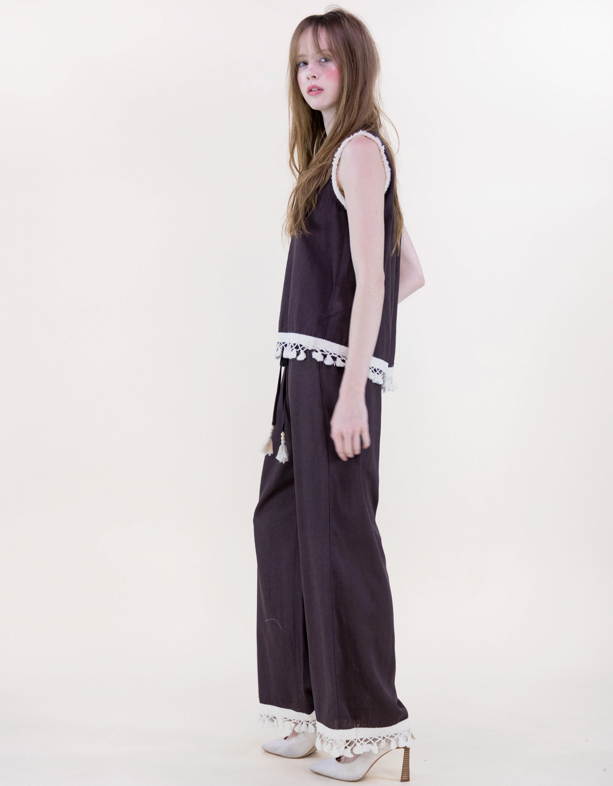 Isla Contrast Tassel Trim Wide Leg Trousers