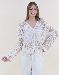 Floral Cotton Crochet Lace V-Neck Button Up Shirt