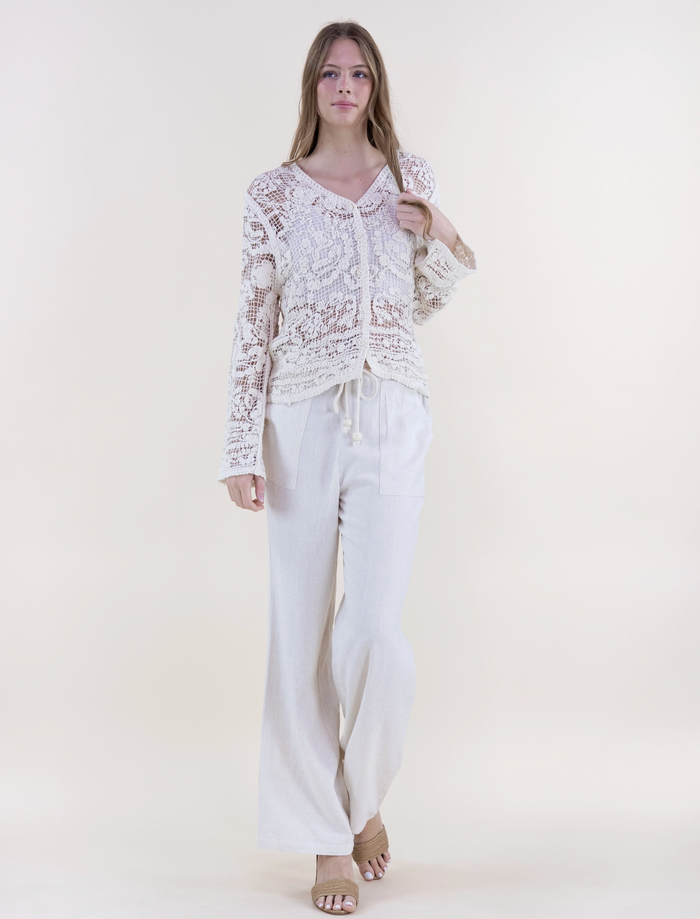 Floral Cotton Crochet Lace V-Neck Button Up Shirt