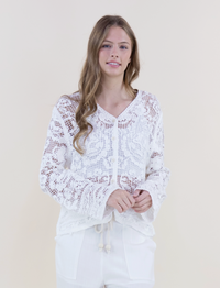 Floral Cotton Crochet Lace V-Neck Button Up Shirt