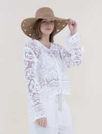 Floral Cotton Crochet Lace V-Neck Button Up Shirt