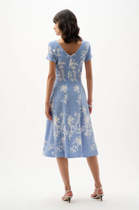 Woven Seersucker Floral Print Fit And Flare Dress