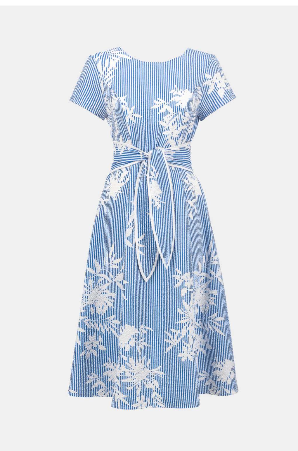 Woven Seersucker Floral Print Fit And Flare Dress