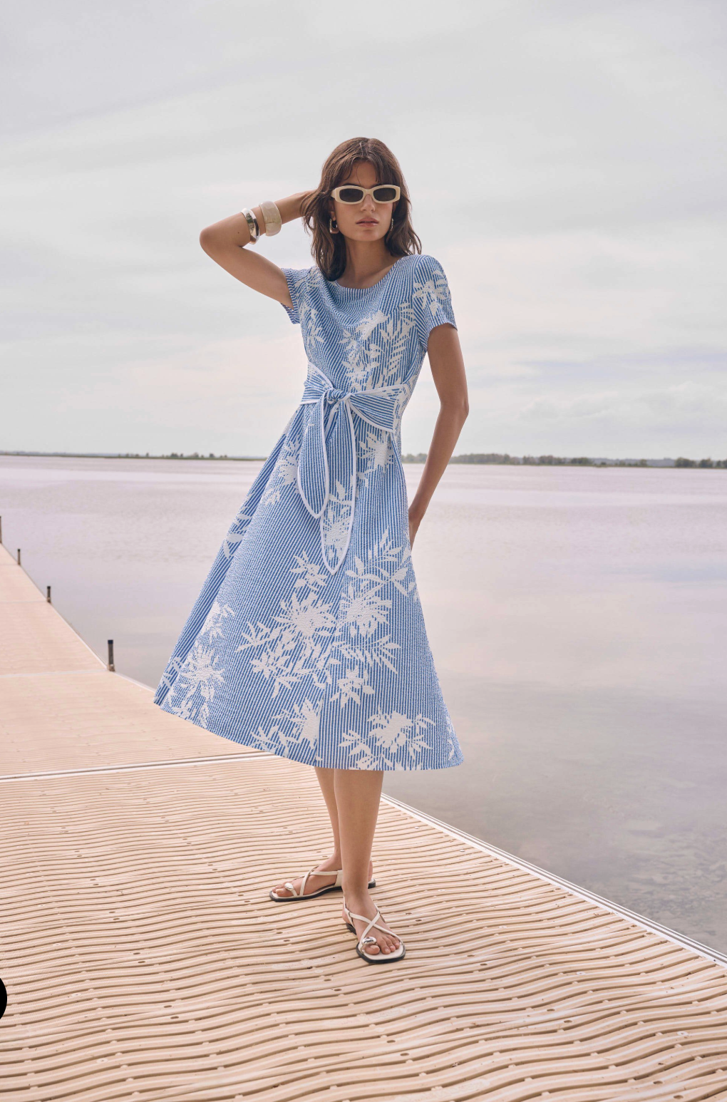 Woven Seersucker Floral Print Fit And Flare Dress