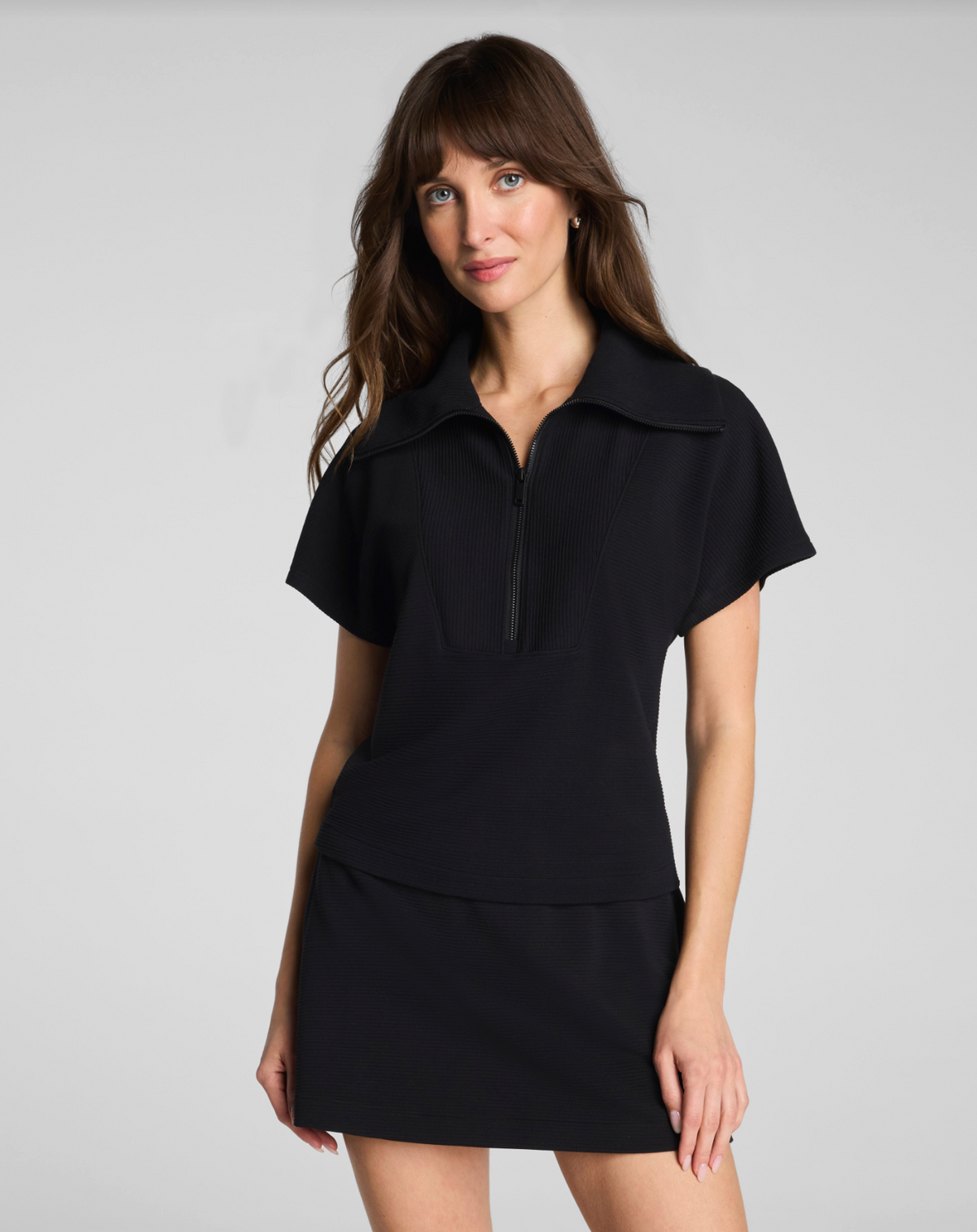 Spanx Airessentials French Rib Short Sleeve Half Zip