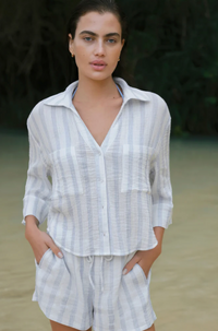Helena Striped Airy Gauze Button Up