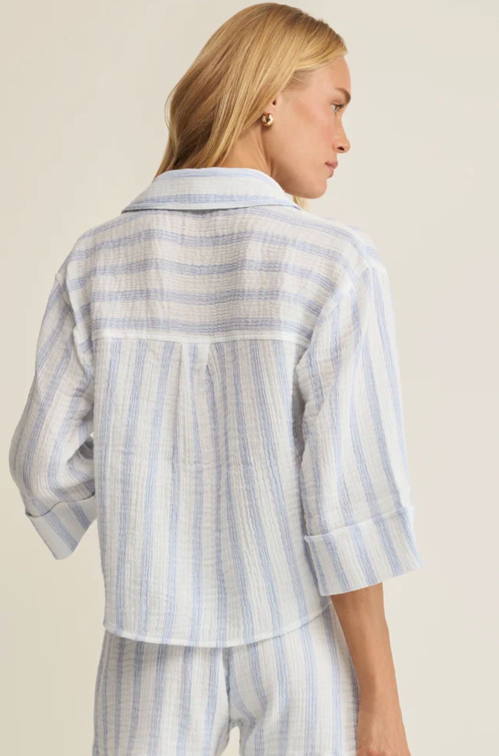 Helena Striped Airy Gauze Button Up