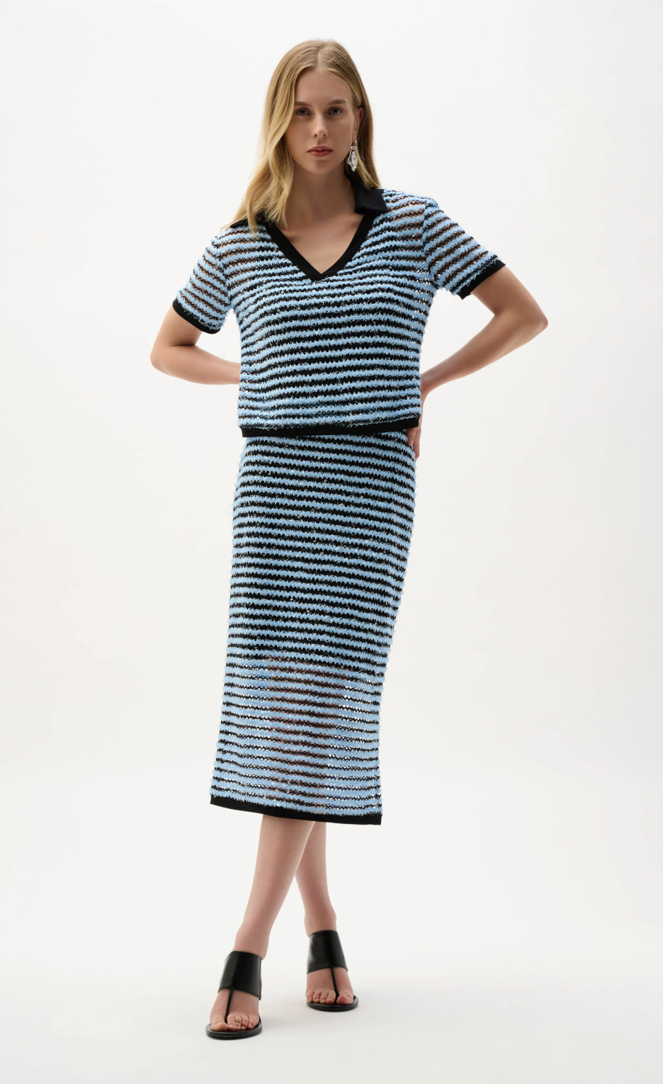 Novelty Stripe Boxy Top With Polo Collar