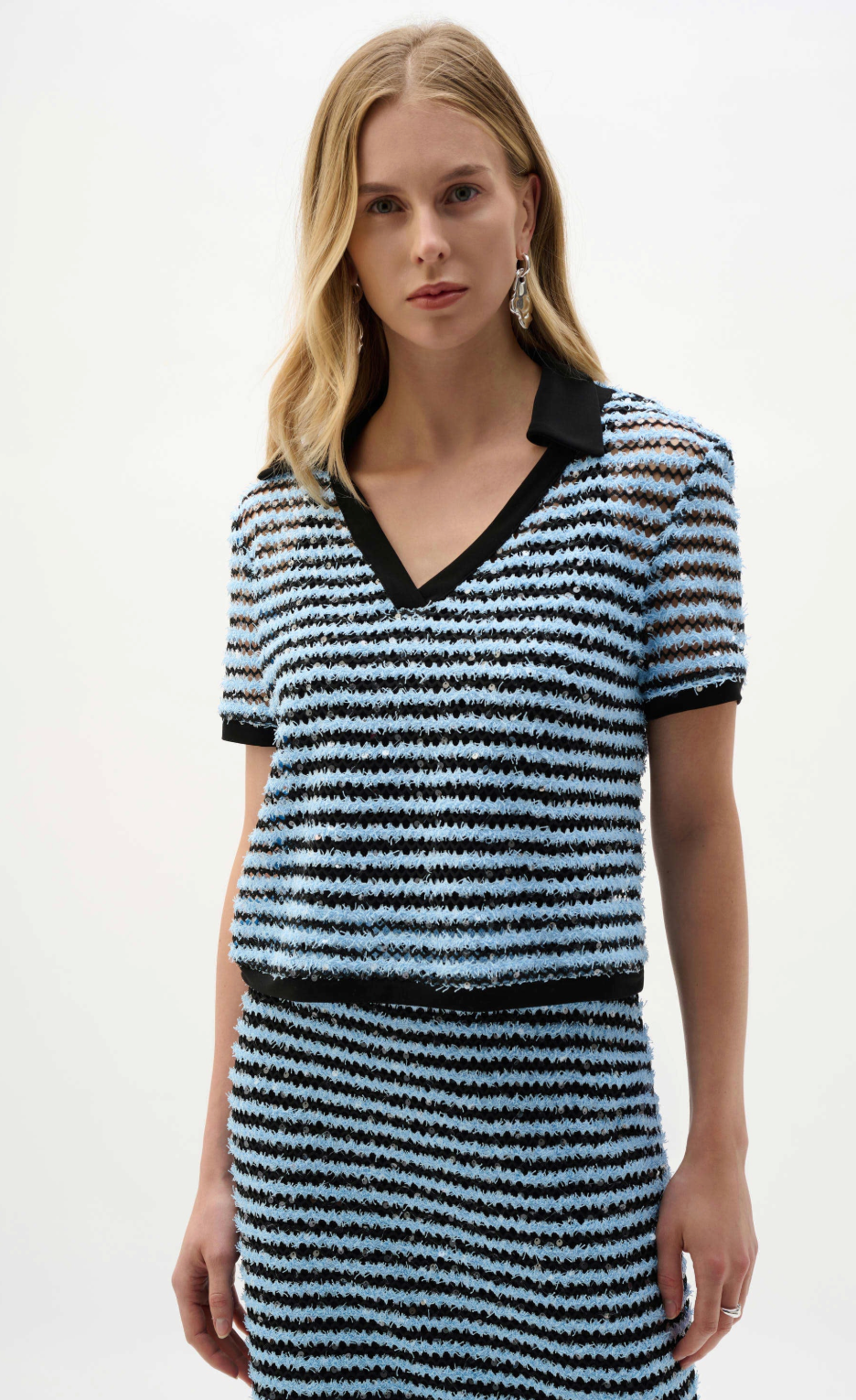 Novelty Stripe Boxy Top With Polo Collar