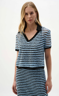 Novelty Stripe Boxy Top With Polo Collar