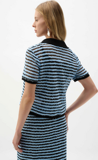 Novelty Stripe Boxy Top With Polo Collar