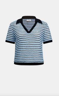 Novelty Stripe Boxy Top With Polo Collar