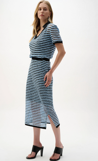 Novelty Stripe Pencil Skirt With Side Slit