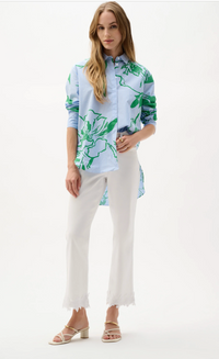 Cotton Stripe Floral Print Boxy Blouse