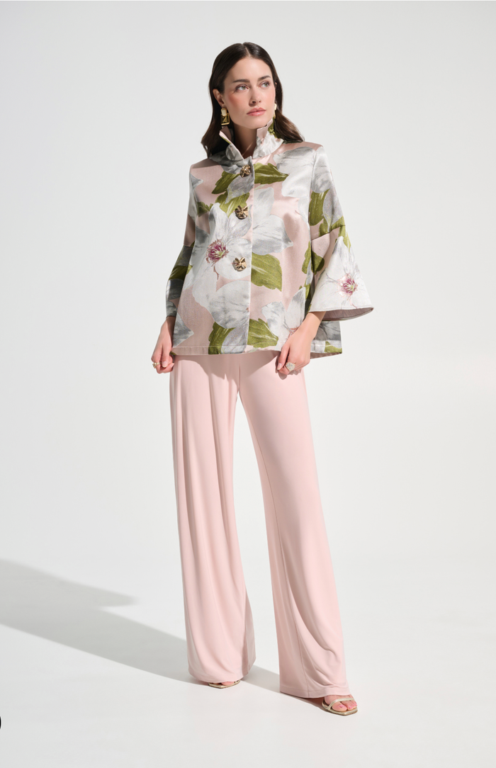 Floral Jacquard Trapeze Jacket With Bell Sleeves