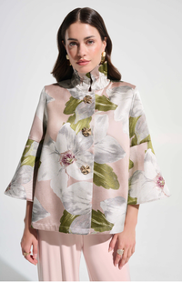Floral Jacquard Trapeze Jacket With Bell Sleeves