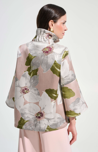 Floral Jacquard Trapeze Jacket With Bell Sleeves