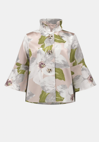 Floral Jacquard Trapeze Jacket With Bell Sleeves