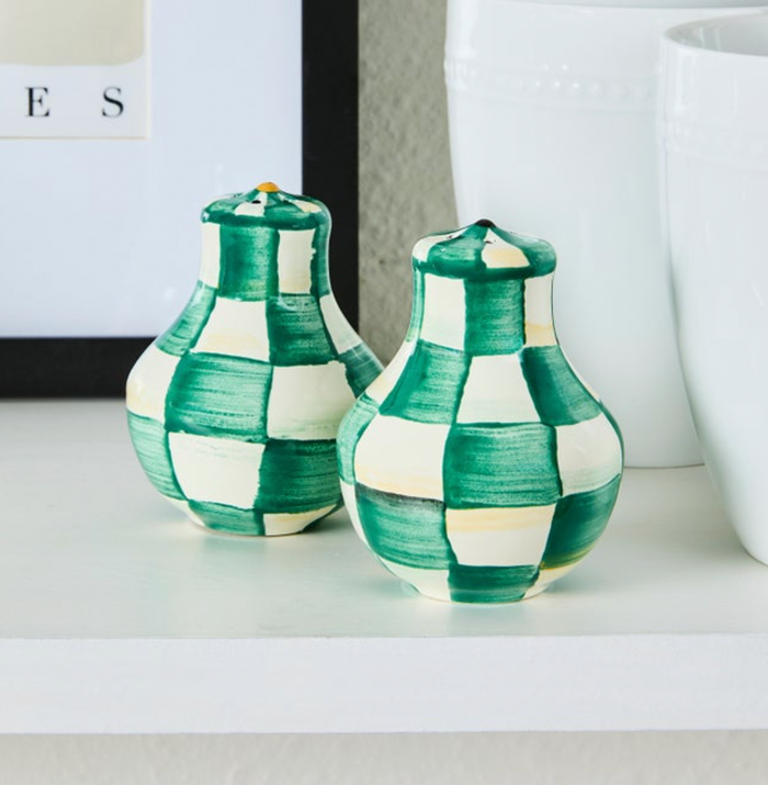 Emerald Check Salt & Pepper Shakers