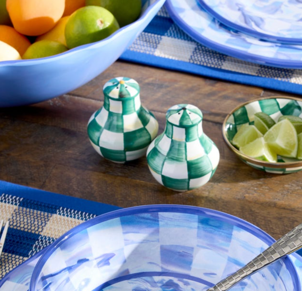 Emerald Check Salt & Pepper Shakers