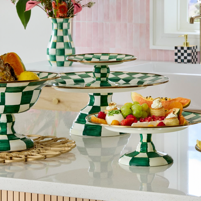 Emerald Check Large Pedestal Platter