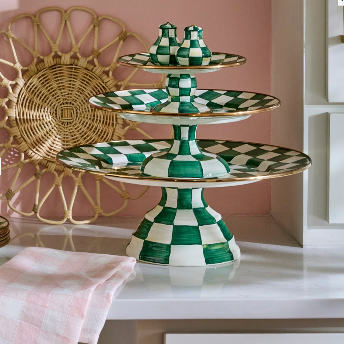 Emerald Check Large Pedestal Platter