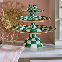 Emerald Check Large Pedestal Platter