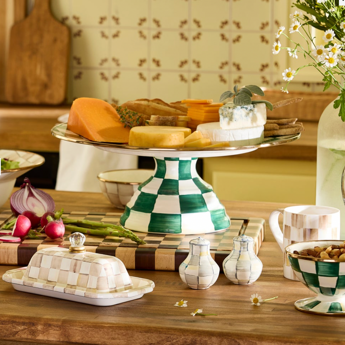 Emerald Check Large Pedestal Platter