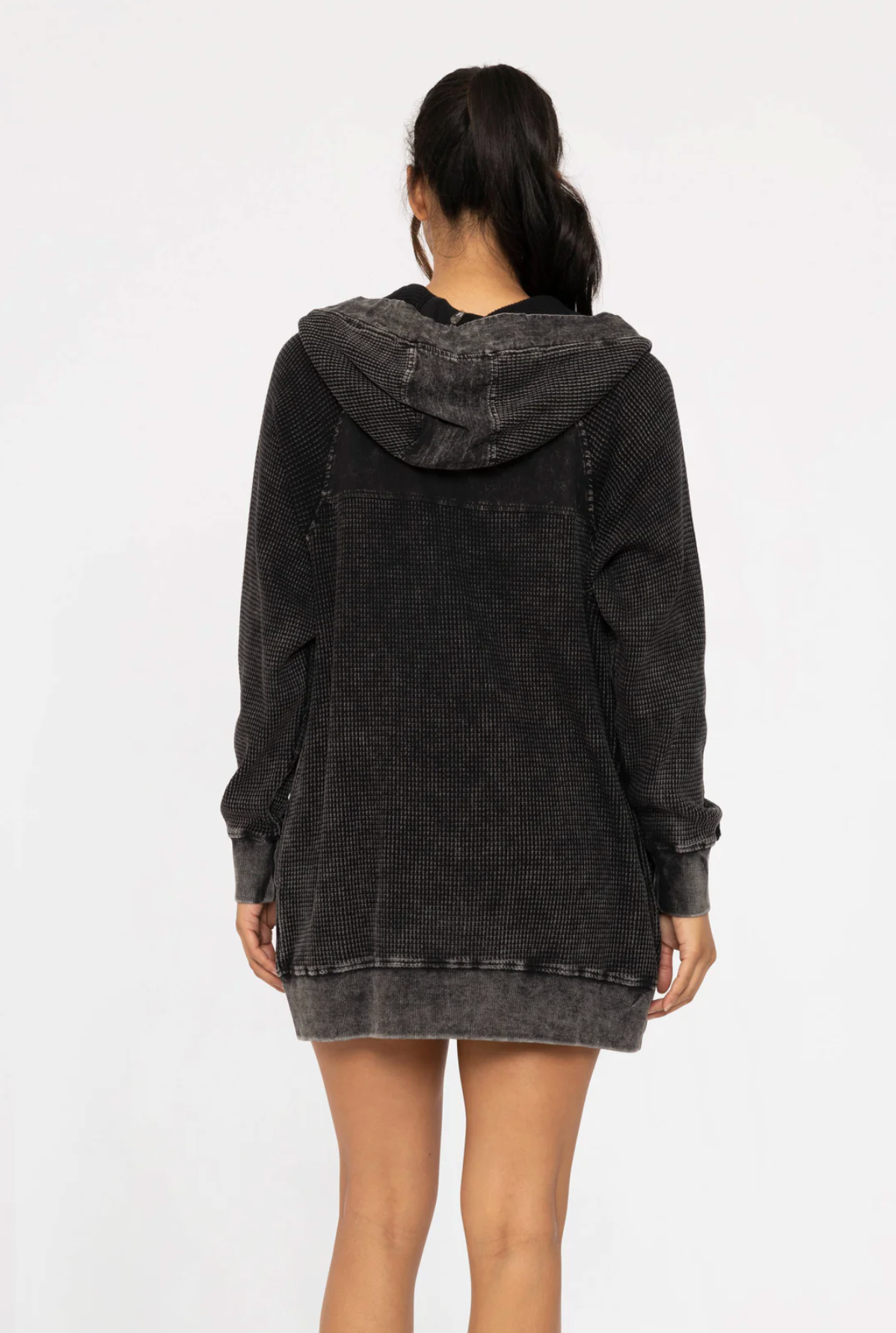 Oversized Mineral-Washed Zip-Up Hooded Jacket
