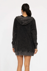 Oversized Mineral-Washed Zip-Up Hooded Jacket