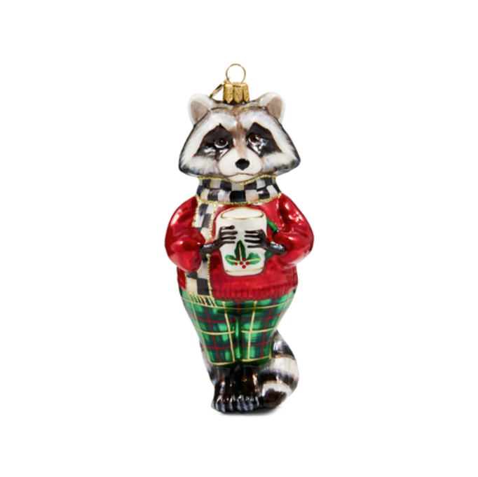 Tartan Racoon Glass Ornament