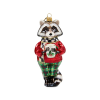 Tartan Racoon Glass Ornament
