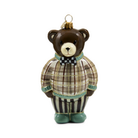 Mocha Tartan Bear Glass Ornament