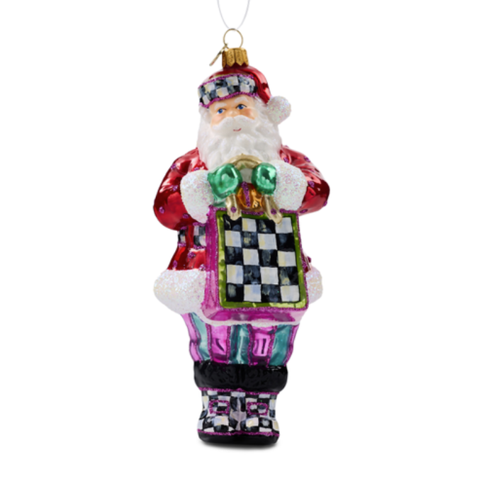 Shopper Santa Glass Ornament