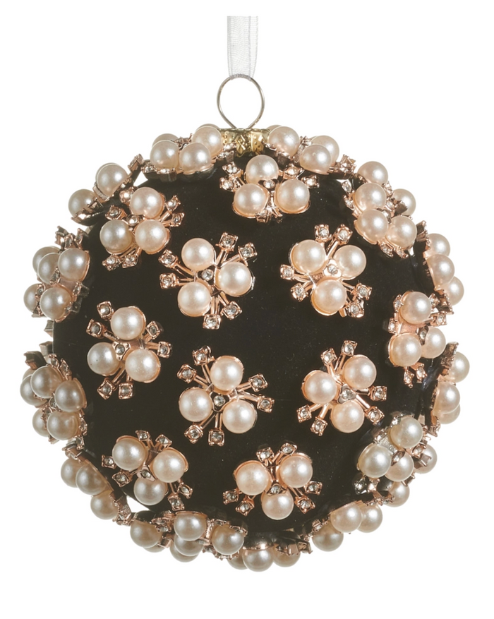 Pearl Clustered Black Ball Ornament