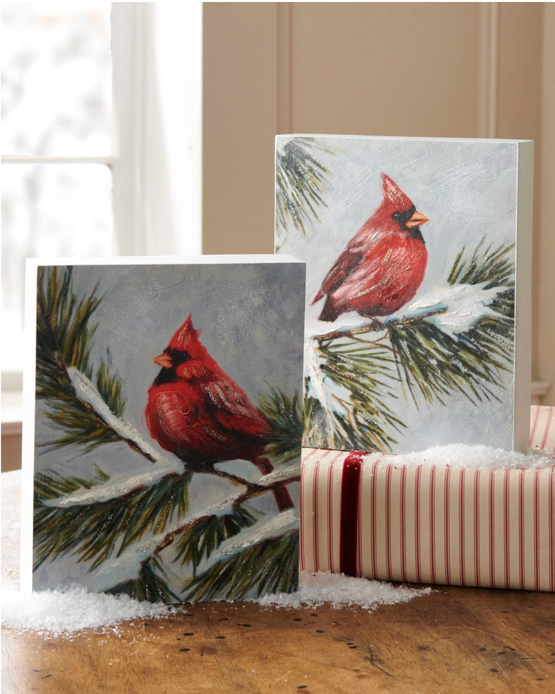 Cardinal on Pine Block