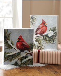 Cardinal on Pine Block