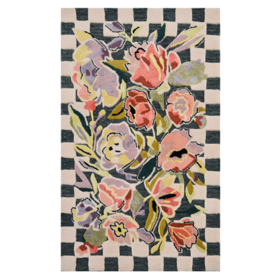 Ranunculus and Checks Rug 2'3 x 3'9