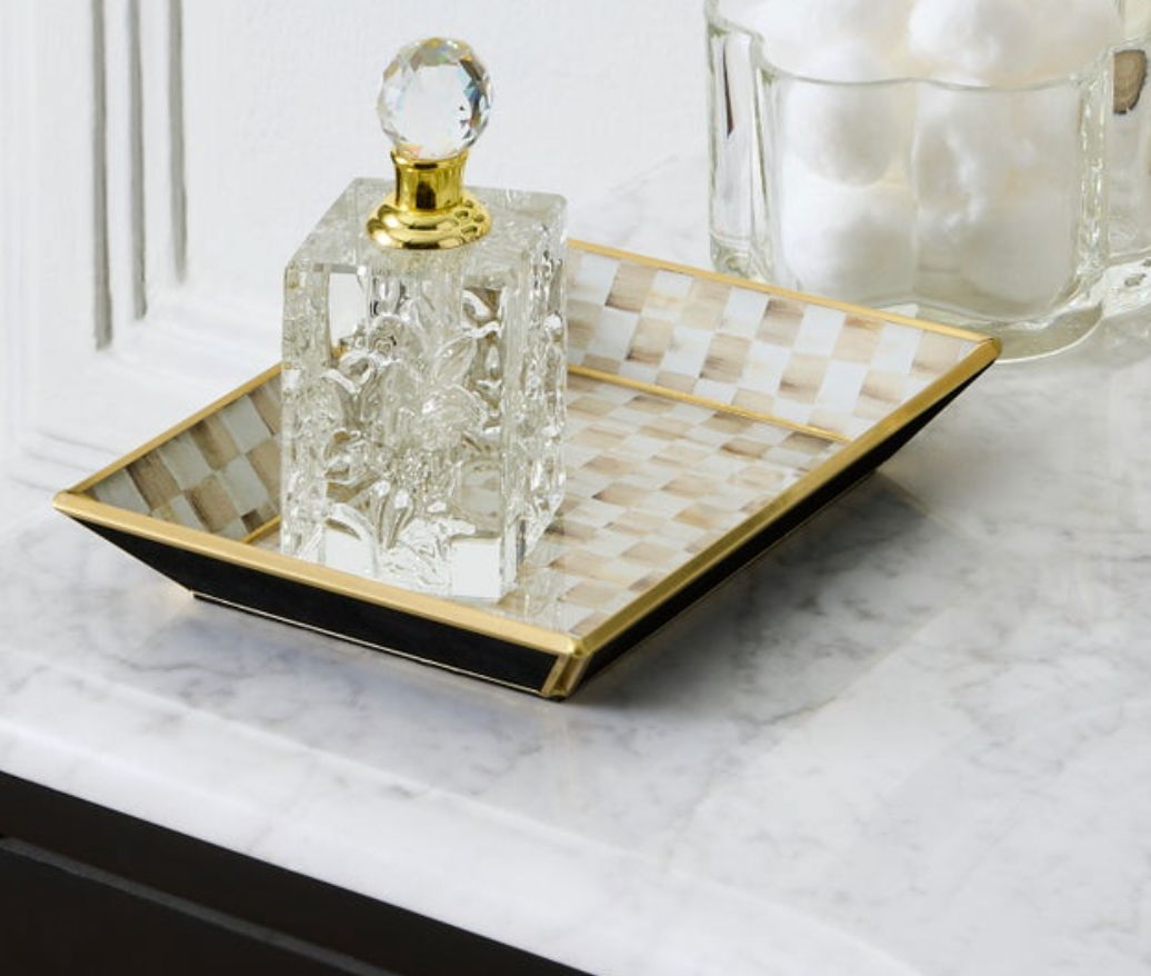 Mocha Check Small Glass Tray