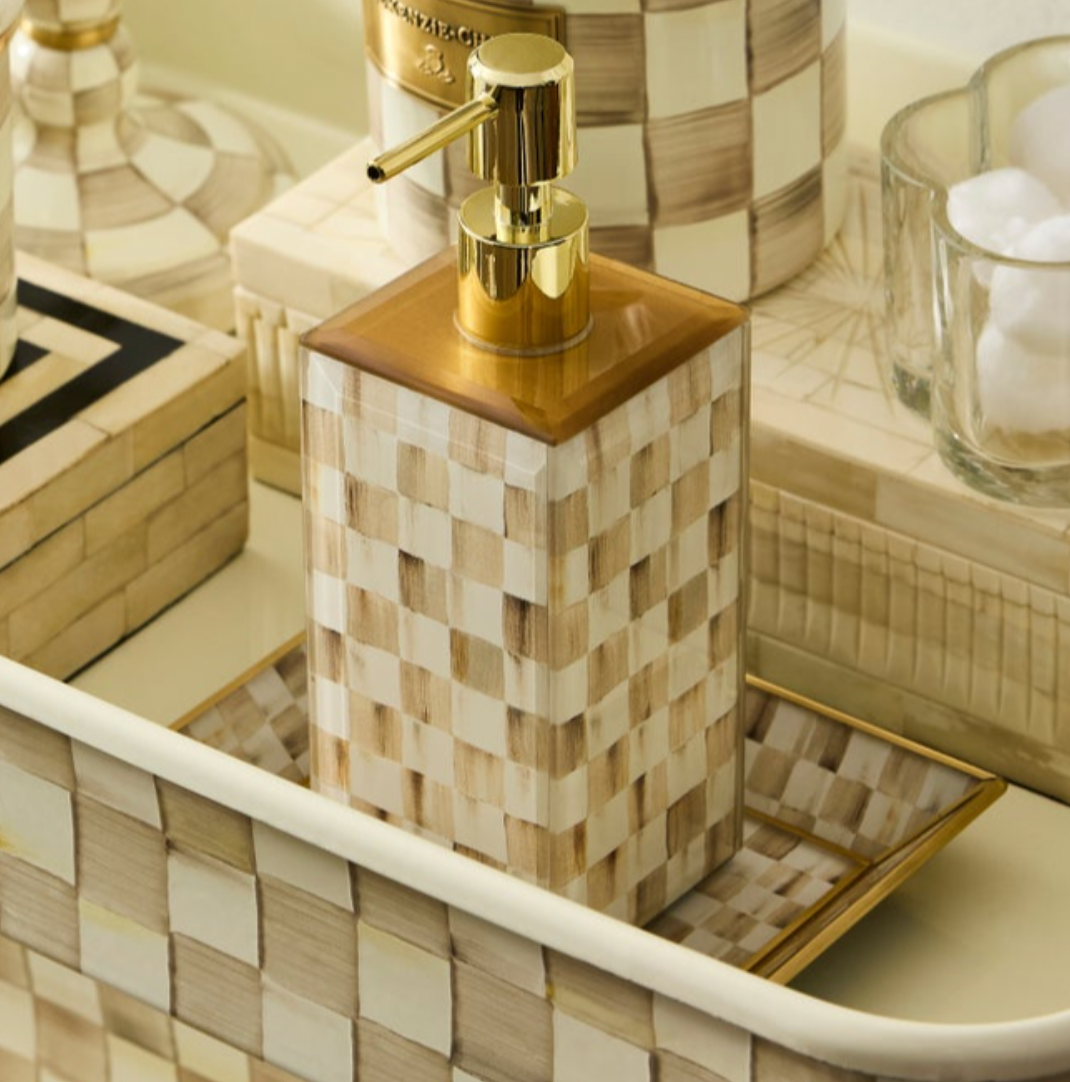 Mocha Check Small Glass Tray