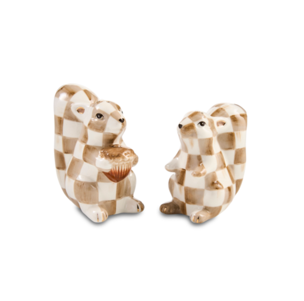 Mocha Check Squirrel Salt & Pepper Set