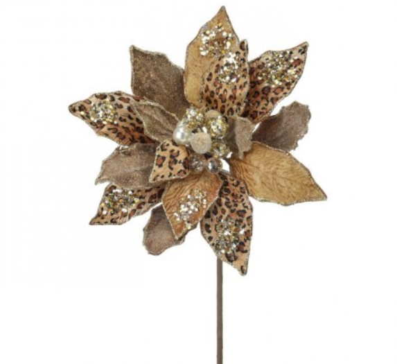 24" GLITTER/JEWEL SAFARI POINSETTIA STEM