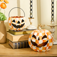 Orange Check Small Illuminated Jack O'Lantern