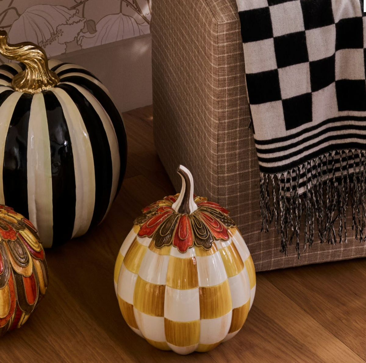 Harvest Glow Amber Check Pumpkin