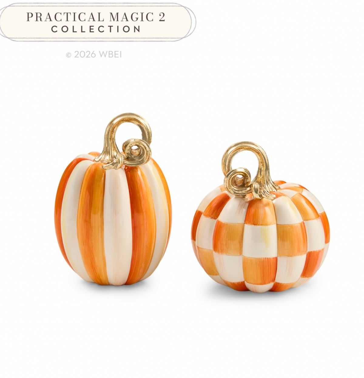 Orange Check and Stripe Petite Pumpkins, Set of 2