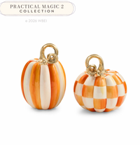 Orange Check and Stripe Petite Pumpkins, Set of 2