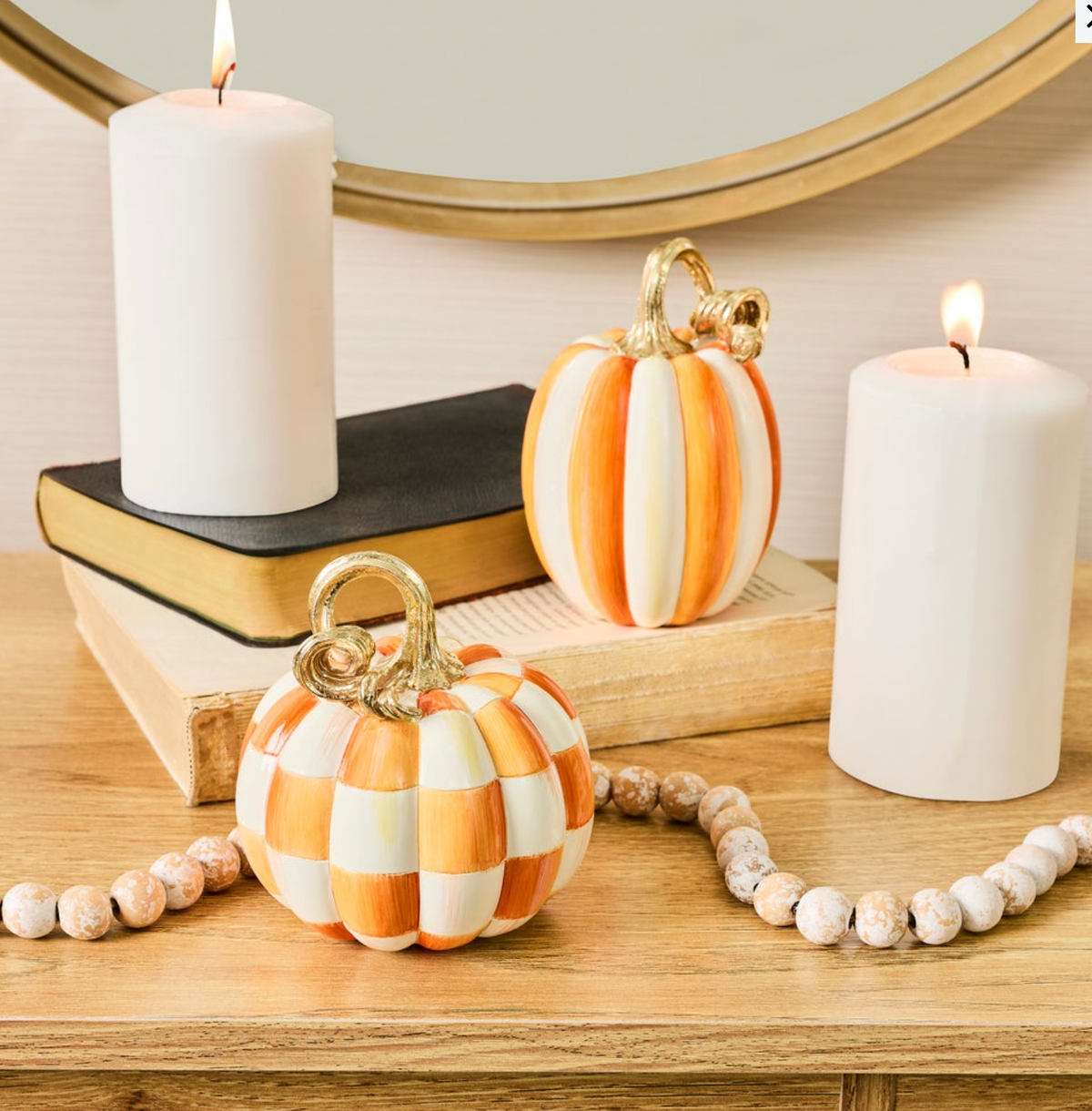 Orange Check and Stripe Petite Pumpkins, Set of 2
